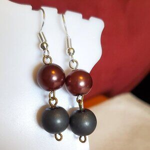 Silver Tone Glass Purple and Grey Glass Earrings